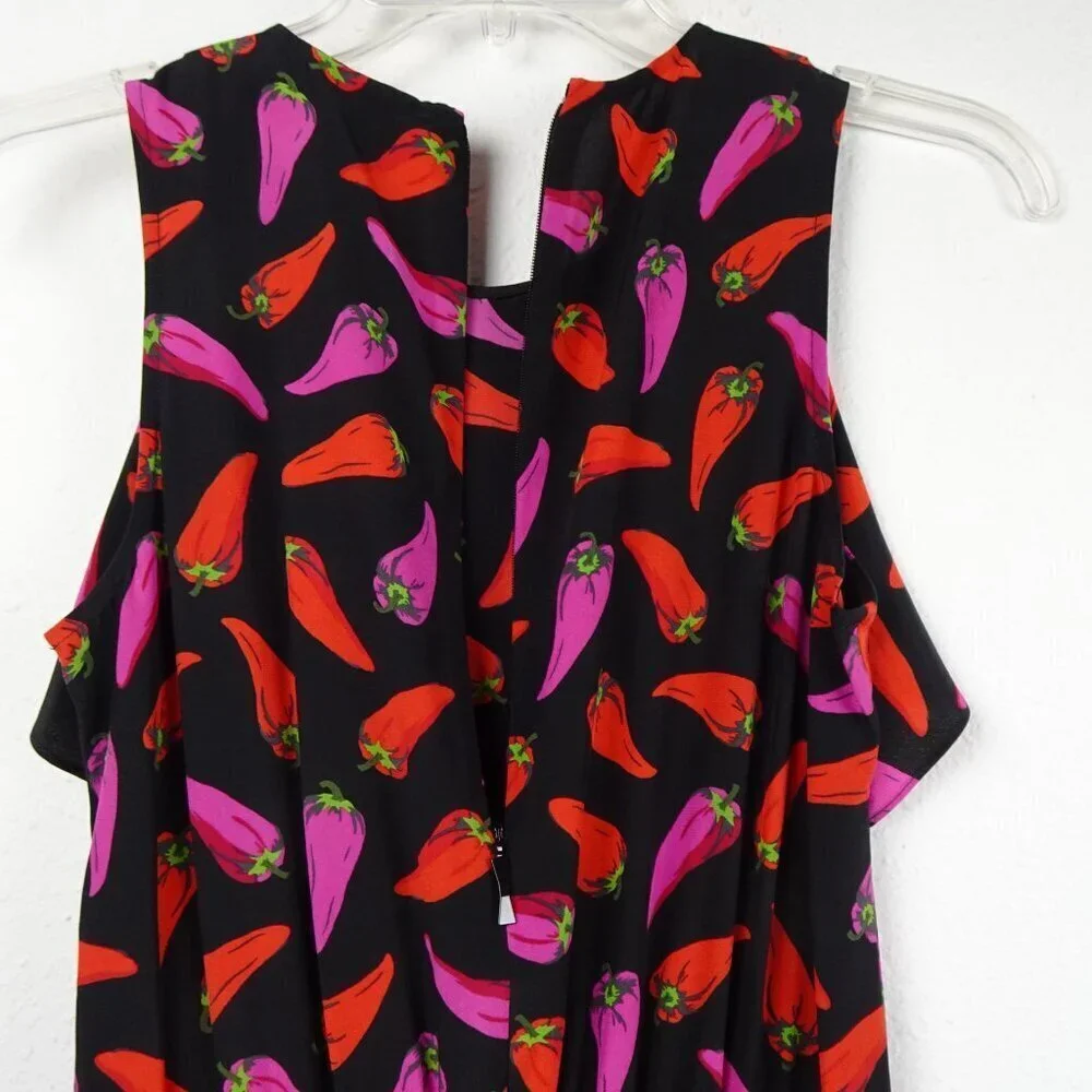 Kate Spade Silk Jumpsuit Size 0 Hot Pepper Print Cropped Black Multicolor